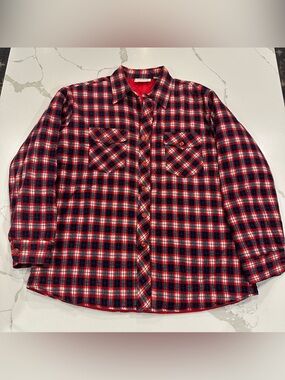 VTG Tarleton Red Plaid Quilted Flannel Button Up Shirt Jacket Men XL Lumberjack